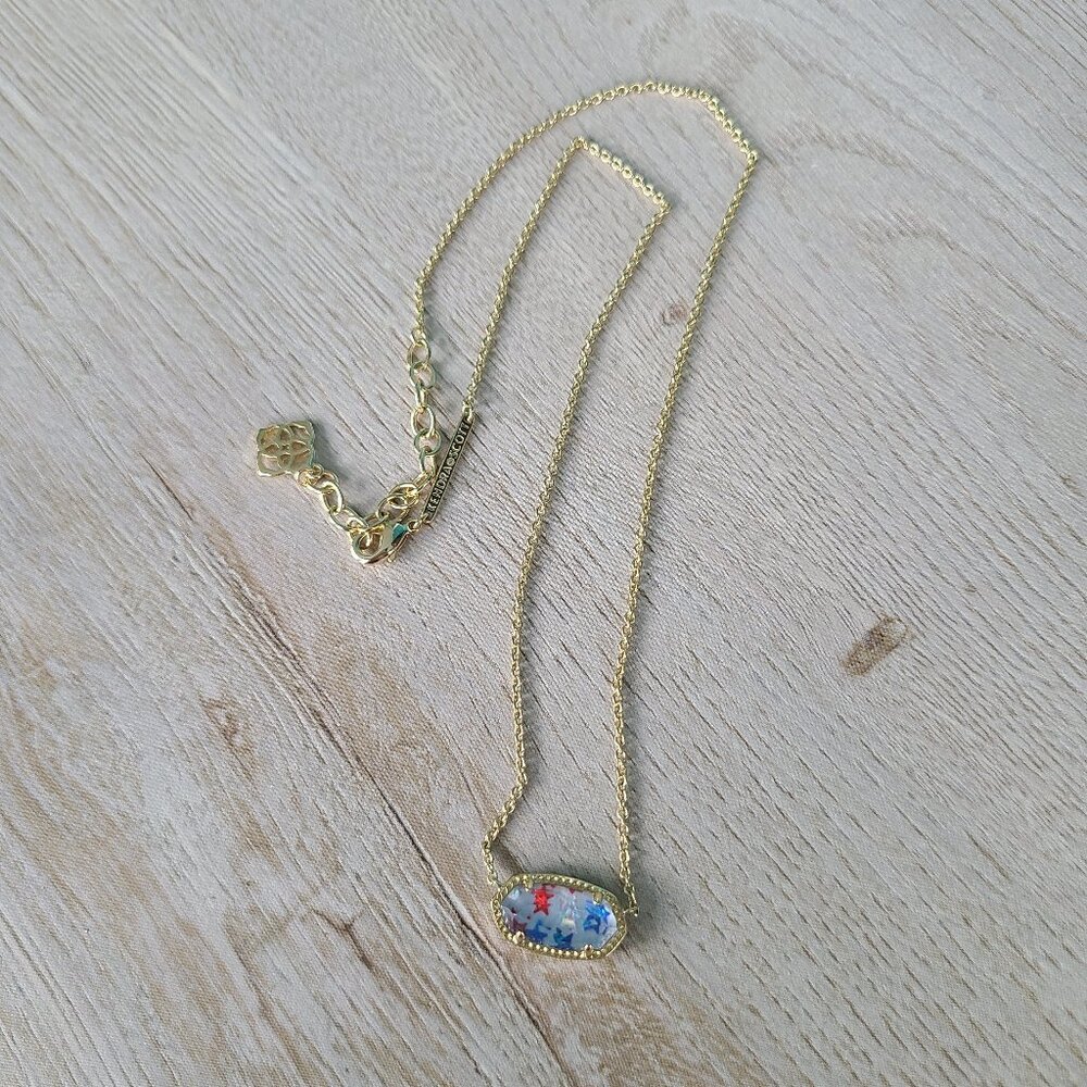 Kendra Scott Elisa Gold Short Pendant Necklace in Red White Blue Star Illusion